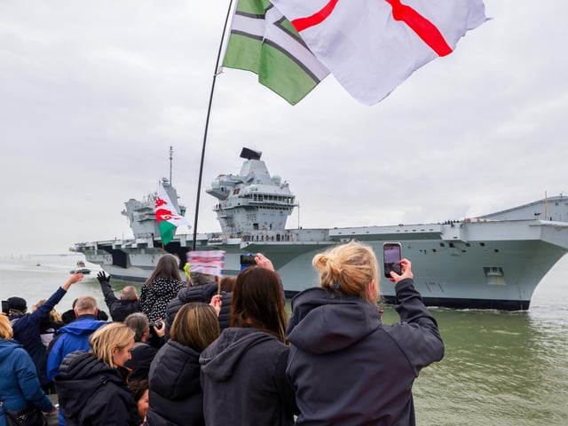HMS Prince of Wales returning to Portsmouth Harbour on March 26, 2024, after completing NATO Exercise Steadfast Defender.