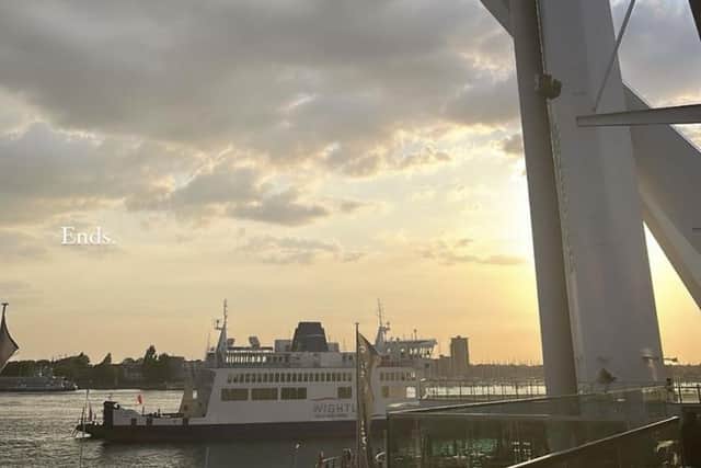Jamal Lowe's Instagram post showing his view across Portsmouth Harbour from Gunwharf Quays.