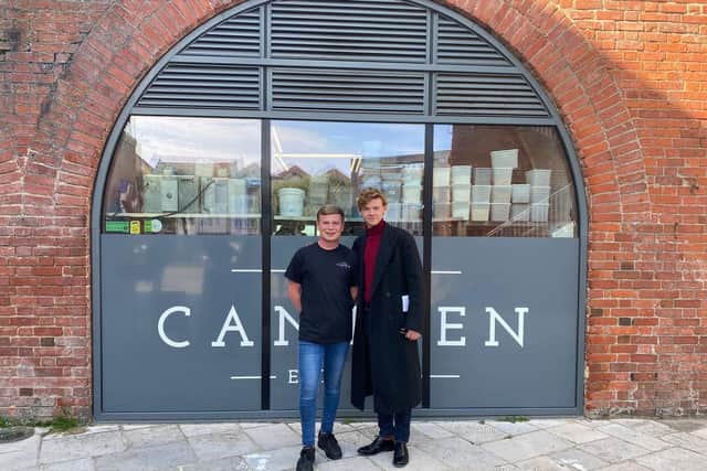 Thomas McCaffery (left) with actor Thomas Broadie-Sangster in Old Portsmouth on September 12