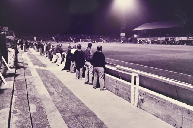 Pompey fans under the floodlights at Fratton Park, on December 8, 1992.