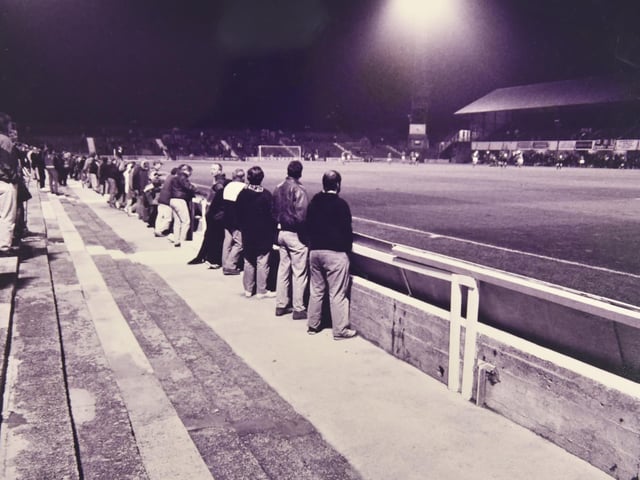 Pompey fans under the floodlights at Fratton Park, on December 8, 1992.