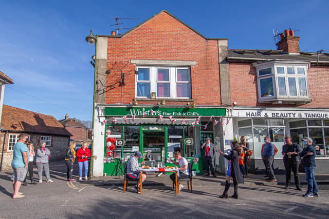 Whistler's Fish and Chip shop in Westbourne as competitors Andrew Halliday and Vinny Murphy tackle their plates. Picture: Habibur Rahman