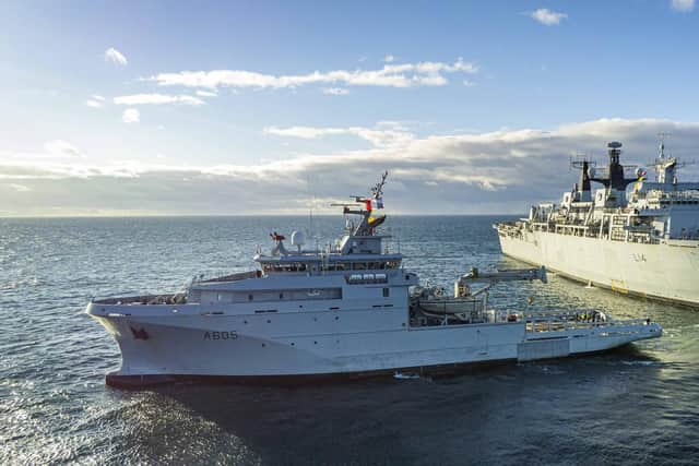 The FS Garonne towing assault ship HMS Albion on November 4, 2021.
Picture: Terence Wallet