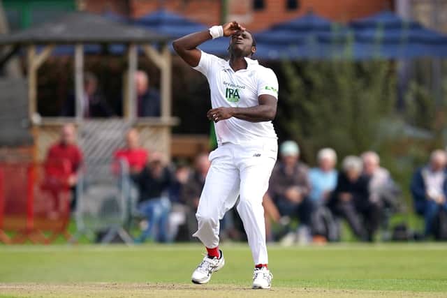 Hampshire's Keith Barker reacts during Lancashire's first innings in Liverpool this morning. Picture: Martin Rickett/PA Wire.