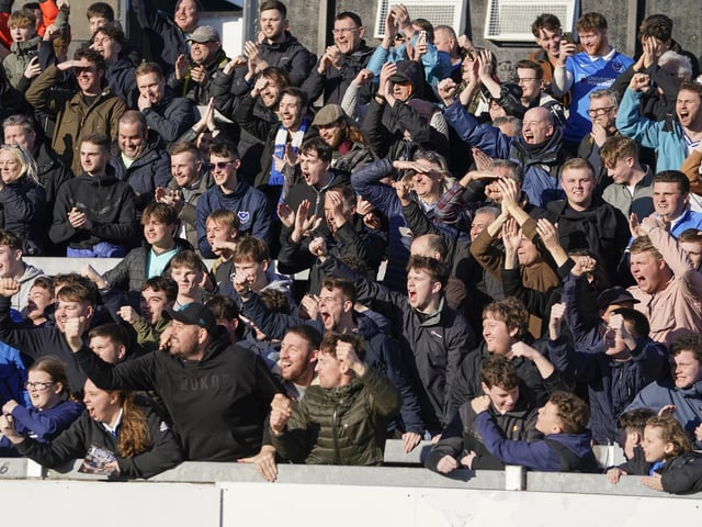 Pompey fans at the Blues' victory at the Memorial Stadium.