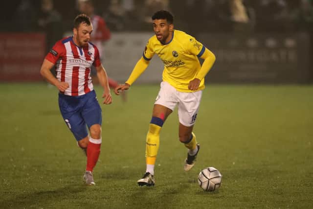 Oscar Gobern, right, netted his first Hawks league goal in last night's great win at Dartford. Picture by Dave Haines