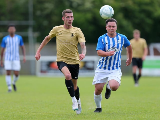 Action from the Challenge Cup final between Wicor Mill (gold shirts) and Coach & Horses Albion. Picture: Chris Moorhouse (jpns 210523-10)
