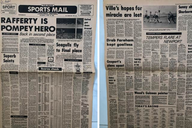 Flashback to April 1983 and the front and back pages of the Sports Mail, the day Pompey won 3-0 at fellow Division 3 promotion-chasers Newport County.