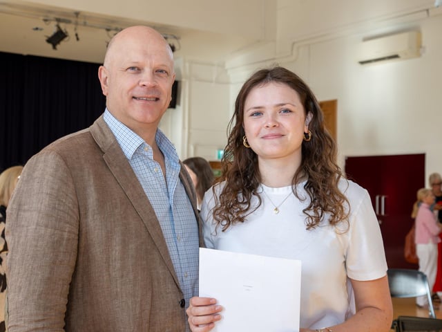 Students found out their A Level results this morning at Portsmouth High School as they prepare for their next steps in education.
Pictured - Olivia, 18 and Dad, heading to Leeds University to study Physical Geography.
Photos by Alex Shute
