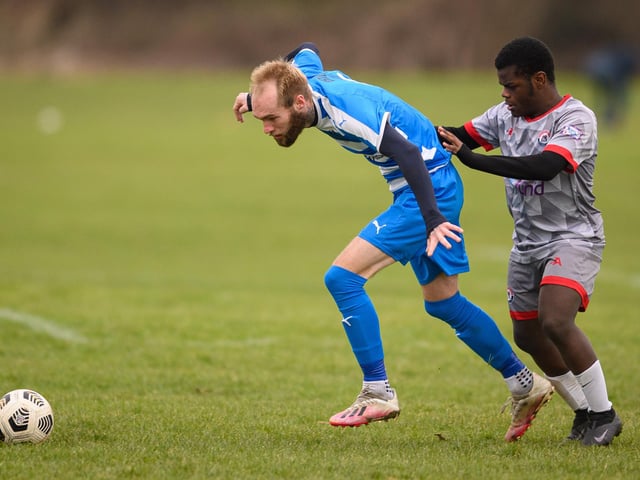 AC Copnor (blue/white) v Gosham. Picture: Keith Woodland