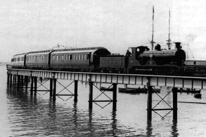 Possible Royal or Special Train reversing over the viaduct across the mudflats to South Railway Jetty.