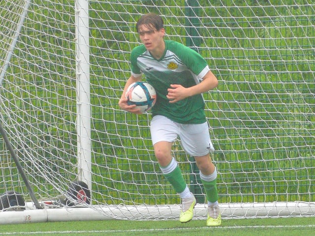Jacob Elliott has just scored Moneyfields' consolation against Denmead. Picture by Martyn White