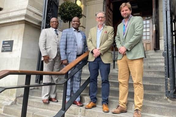 From left - Mr Mantswe, Deputy Commissioner; Mr Phonchi, Senior Assistant Commissioner Botswana Police Service, Dr Julian Parker-McLeod and Dr Nick Pamment, University of Portsmouth.