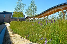 Wildflower Turf’s award-winning innovative living roof solution, at the Leeds Skelton Lake Services.