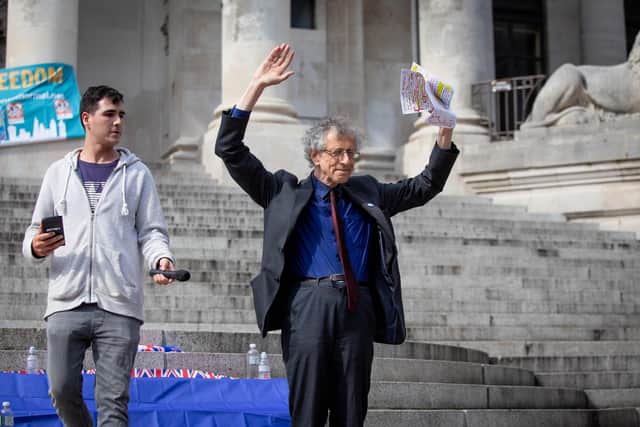 'Raise your hands like you just don't care': Piers Corbyn arrives at the anti-lockdown protest in Portsmouth
Picture: Habibur Rahman