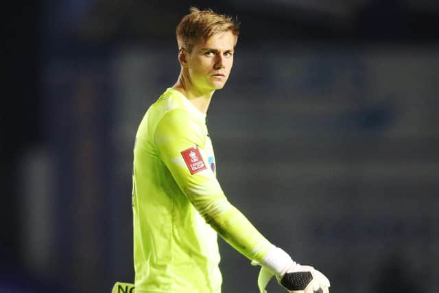 Alex Bass after Pompey's win over King's Lynn. Picture: Joe Pepler