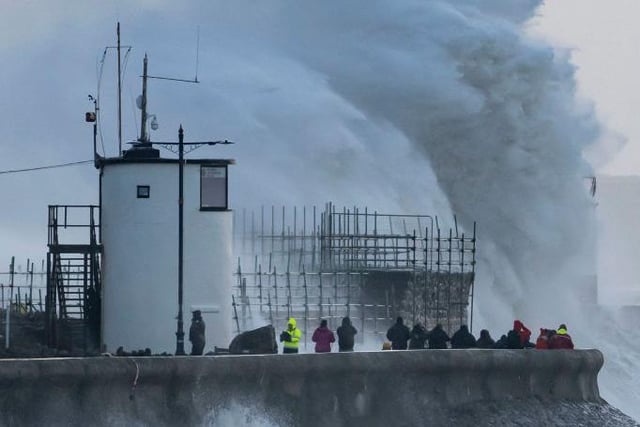 Storm Eunice brings high winds and strong waves to Porthcawl, Wales. The Met Office have issued a rare red weather warning for parts of the UK.  (Photo by Matthew Horwood/Getty Images)