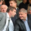 Roman Dubov (right) with Vladimir Antonov (left) at Pompey's Championship clash with Brighton in August 2011. Picture:Steve Reid