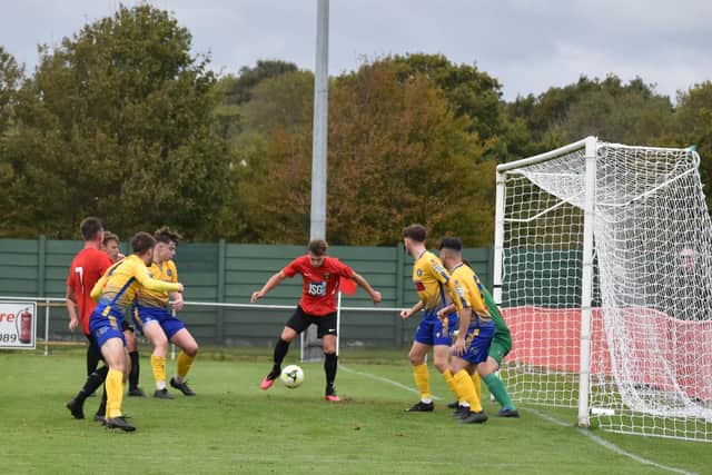 Fareham about to score against Badshot Lea. Pic: Paul Proctor.