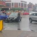 The crash took place in London Road, North End, this afternoon.
