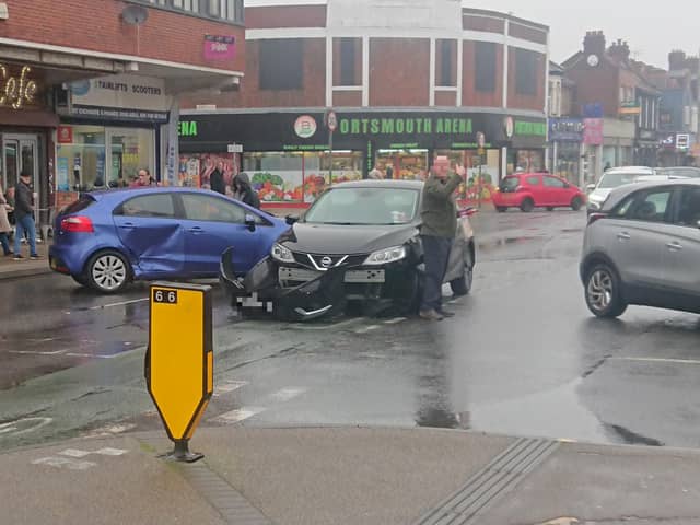 The crash took place in London Road, North End, this afternoon.