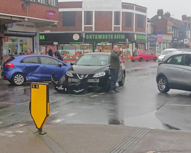 The crash took place in London Road, North End, this afternoon.