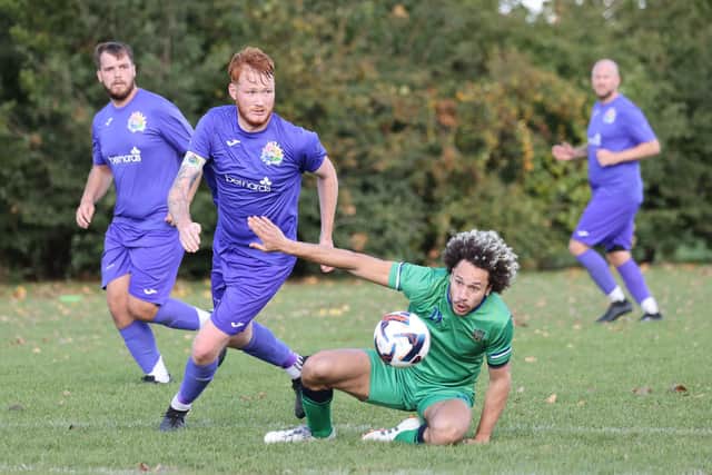 Cowplain (green) v Friends Fighting Cancer. Picture by Kevin Shipp