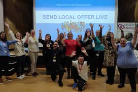 Cllr Suzy Horton (in red) with exhibitors at a previous Local Offer Live event