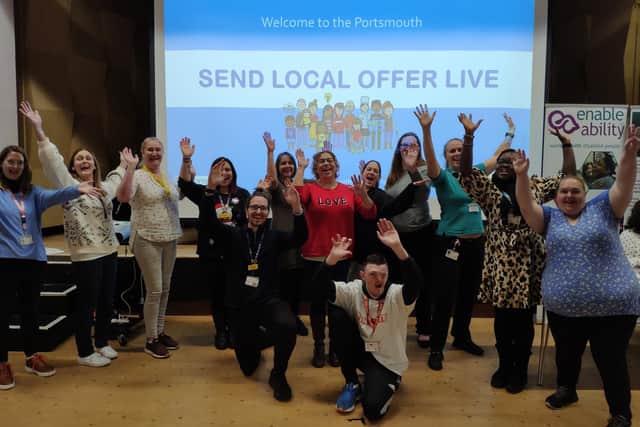 Cllr Suzy Horton (in red) with exhibitors at a previous Local Offer Live event