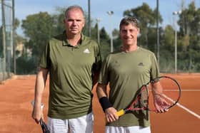 Charles Durham, left, and Ian Udal won an Over-50 men’s doubles title at La Manga in Spain.