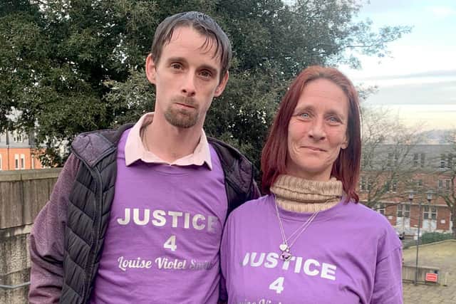 The family of Louise Smith outside Winchester Crown Court on Tuesday, December, 8, after Shane Mays was found guilty of murder.

Pictured is: Richard O'Shea with partner and mum of Louise Smith Rebbecca Cooper.

Picture: Ben Fishwick