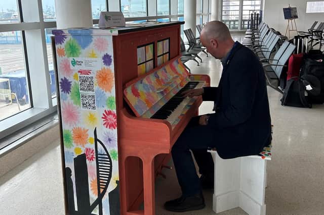 Portsmouth International Port director Mike Sellers at the Flying Bull Academy designed piano
