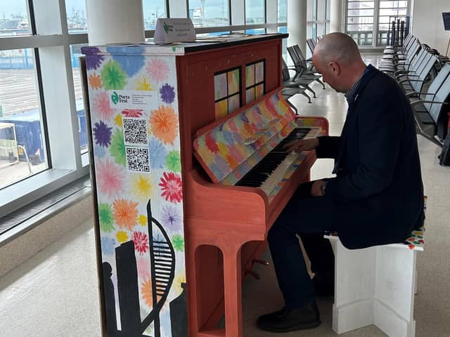 Portsmouth International Port director Mike Sellers at the Flying Bull Academy designed piano