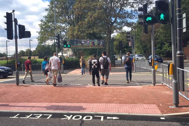 The pedestrian crossing on Park Road near Gunwharf Quays
