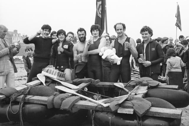 The victorious Hylton Ski Club crew who paddled home to become the winners in the first Roker raft race. Did you take part that year?