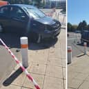 A ruined Toyota Yaris has been left outside B&Q at The Pompey Centre. Picture: Reuban Choudhury