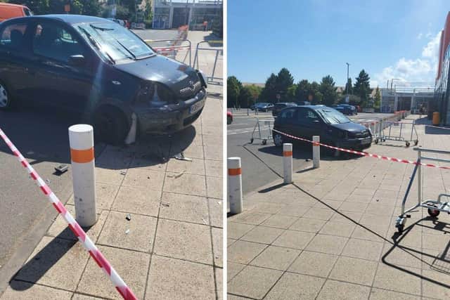 A ruined Toyota Yaris has been left outside B&Q at The Pompey Centre. Picture: Reuban Choudhury