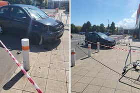 A ruined Toyota Yaris has been left outside B&Q at The Pompey Centre. Picture: Reuban Choudhury