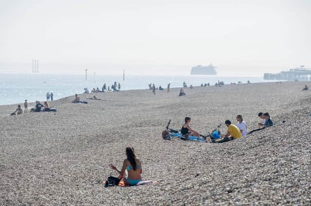 People flock to Eastney beach on Friday 8 May 2020. Picture: Habibur Rahman