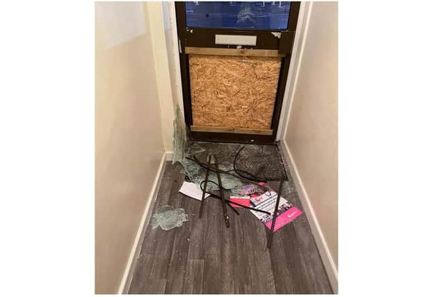 The door of Dame Caroline Dinenage MP's Gosport constituency office