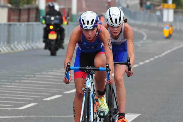 Betsy North on her way to victory at the British Triathlon Championships.