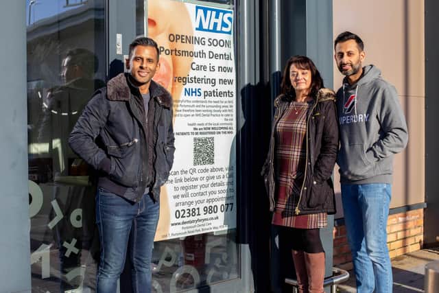 A new dental practice, Dentistry For You,  will be opening at Portsmouth Retail Park very soon
Dr Nadeem Hurunani, Liz Fernadez and Zaheed Hurunani at Portsmouth Retail Park, Binnacle Way
Picture: Habibur Rahman