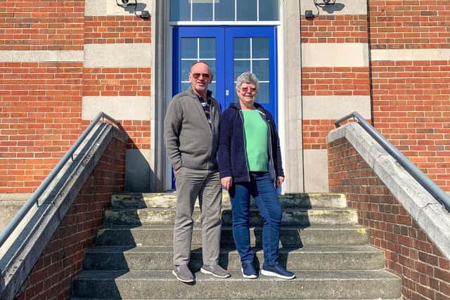 Former traffic warden and now serial studier Jim Fowler with his wife Kath at the Adult Community College at St Vincent College. 