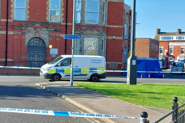 The crime scene in Hartlepool on Sunday after a man was arrested on suspicion of murder and attempted murder