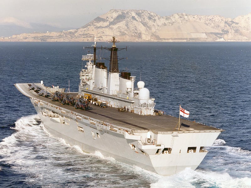 HMS Ark Royal approaching Gibraltar in 25th Feb 1989.