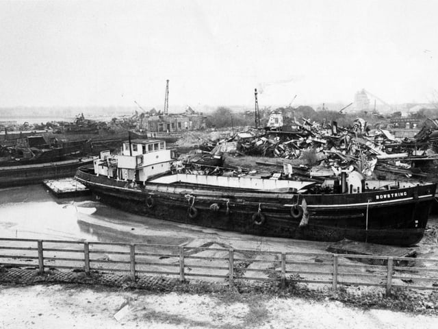 A classic image of Pound's scrapyard at Tipner, Portsmouth, in December December 1984