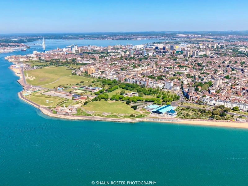 Southsea seafront looking North towards Portsmouth Harbour.