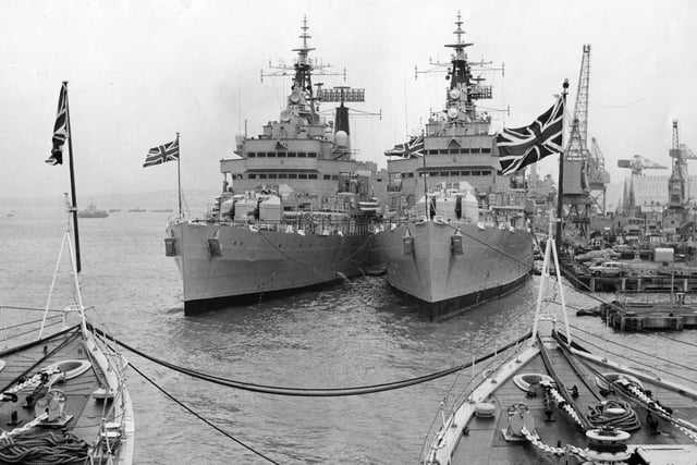 HMS Tiger docked at Portsmouth Dockyard in February 1974. The News PP4194