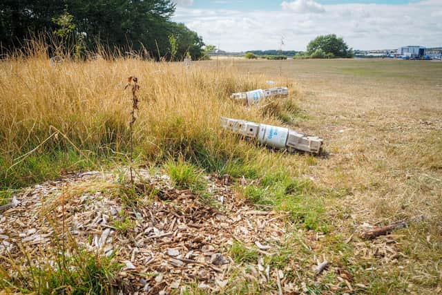 Travellers on the field opposite car park in Port Solent, Portsmouth on August 4, 2020. Pictured: Damage to D-Day memorial trees in the opposite field to where the travellers are.
Picture: Habibur Rahman