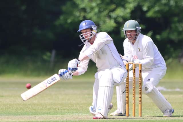 Havant's Chris Stone on his way to a century at Bournemouth. Picture by James Robinson